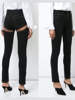 NWT Y Project Back Slit Cut Out Skinny Jeans Dark Indigo Sz XS